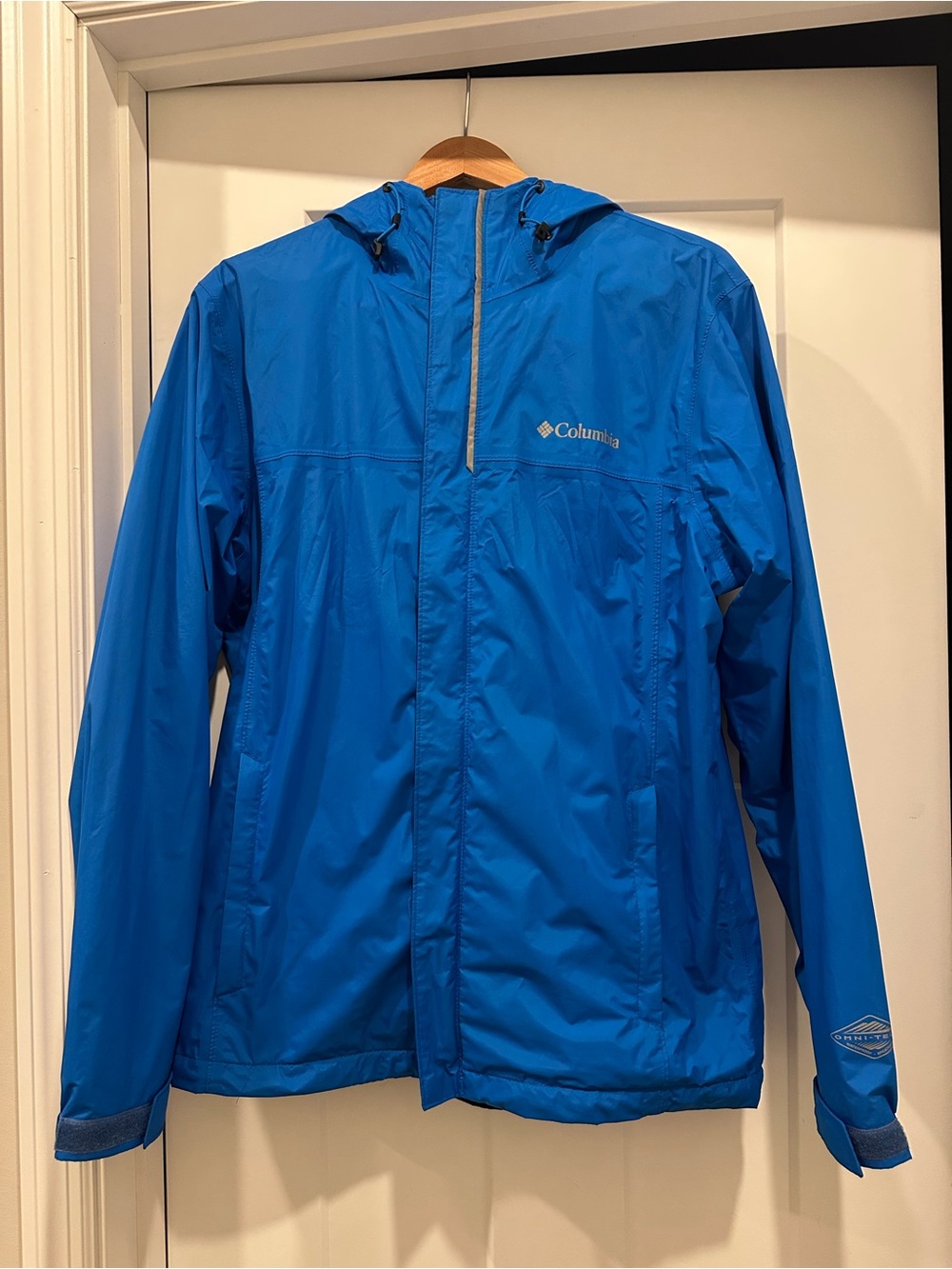 Columbia Men’s Bright Blue Waterproof Hooded Rain Jacket